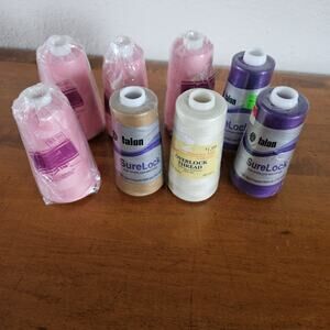 8 Serger Thread Spools Overlock Sewing Talon Beachwood Pink Purple Brown White